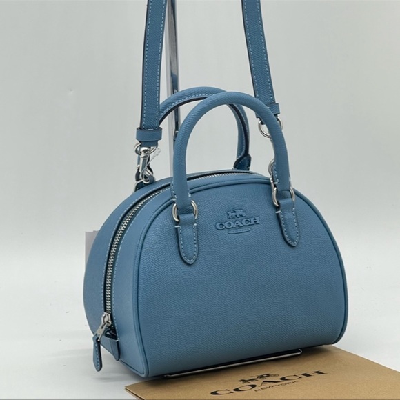 Coach Sydney Satchel Crossbody Bag Leather Midnight Blue - Picture 5 of 12